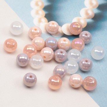 ガラスビーズ 連売り 丸玉ガラスビーズ ラウンドビーズ MIXカラー 約8mm（1連(約50ヶ)）