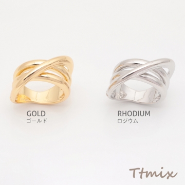 デザインリング 三連クロス 指輪 メタル オープンリング 13号内径約17mm(幅約13mm)（1ヶ）