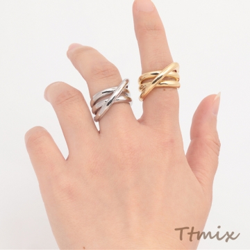 デザインリング 三連クロス 指輪 メタル オープンリング 13号内径約17mm(幅約13mm)（1ヶ）