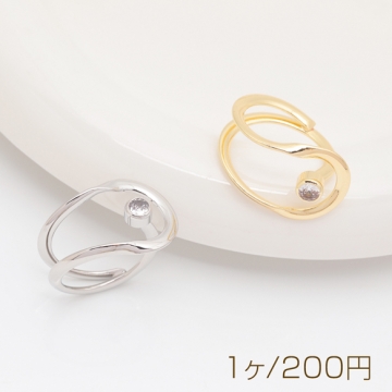 デザインリング U字 ジルコニア付き 指輪 メタル オープンリング 13号内径約17mm(幅約17mm)（1ヶ）