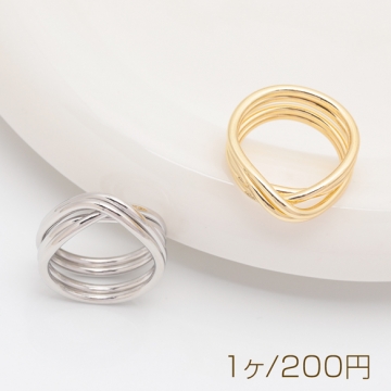 デザインリング 四連クロス 指輪 メタル オープンリング 13号内径約17mm(幅約9mm)（1ヶ）