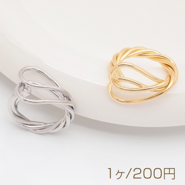 デザインリング 多層ツイスト 指輪 メタル オープンリング 14号内径約17.4mm(幅約17mm)（1ヶ）