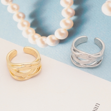 デザインリング 曲線的 多層風 指輪 メタル オープンリング 15号内径約17.7mm(幅約13mm)（1ヶ）