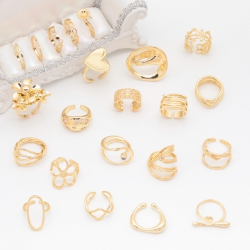 デザインリング 曲線的 多層風 指輪 メタル オープンリング 15号内径約17.7mm(幅約13mm)（1ヶ）