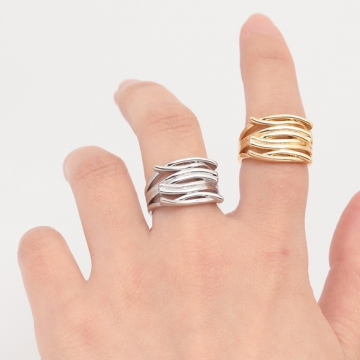 デザインリング 多層風 指輪 メタル オープンリング 13号内径約17mm(幅約14mm)（1ヶ）