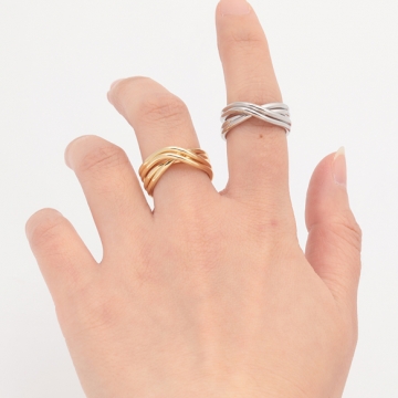 デザインリング 四連クロス 指輪 メタル オープンリング 13号内径約17mm(幅約9mm)（1ヶ）