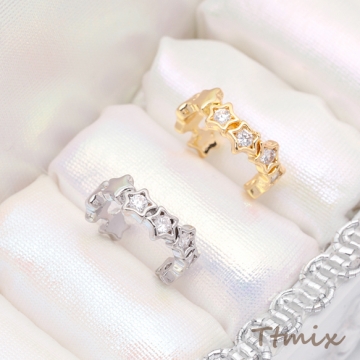 イヤーカフ スター 星形 ジルコニア付き ピアスホール不要 片耳 両耳 耳飾り メタルイヤーカフ 約4×14mm（1ヶ）