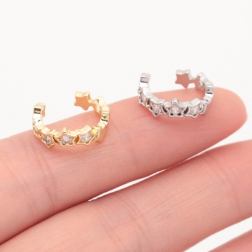 イヤーカフ スター 星形 ジルコニア付き ピアスホール不要 片耳 両耳 耳飾り メタルイヤーカフ 約4×14mm（1ヶ）