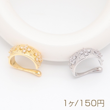イヤーカフ 花模様 ジルコニア付き ピアスホール不要 片耳 両耳 耳飾り メタルイヤーカフ 約6×15mm（1ヶ）