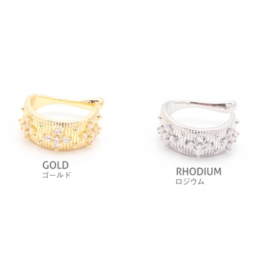 イヤーカフ 花模様 ジルコニア付き ピアスホール不要 片耳 両耳 耳飾り メタルイヤーカフ 約6×15mm（1ヶ）