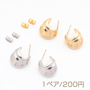 デザインピアス 3層C字 太め スタッドピアス メタルピアス 約14×15mm（1ペア）