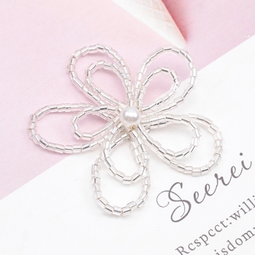 ビーズ編みパーツ お花 二連 五弁花 編みフラワー 手作り 貼り付けパーツ カボション 約45mm（1ヶ）