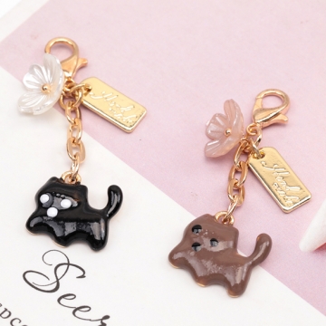 カニカン付きチャーム 猫 スマホチャーム マスクチャーム ネコストラップ ねこキーホルダー（1ヶ）