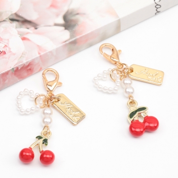 カニカン付きチャーム さくらんぼ チェリー スマホチャーム マスクチャーム ストラップ キーホルダー（1ヶ）