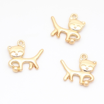 猫チャーム ネコ ボール遊び アニマル 動物チャーム メタルチャーム 約18×19mm（4ヶ）