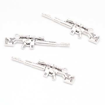 ピストルチャーム マシンガン 銃 鉄砲 武器 警察 ポリス スパイ メタルチャーム 約11×45mm（4ヶ）