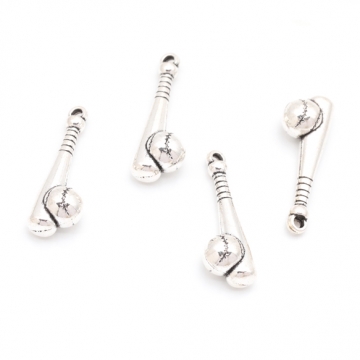 野球チャーム ベースボール バット＆ボール ミニチュア スポーツチャーム メタルチャーム 約8×22mm（4ヶ）