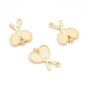 テニスチャーム ラケット＆ボール ミニチュア スポーツチャーム メタルチャーム 約14×18mm（6ヶ）