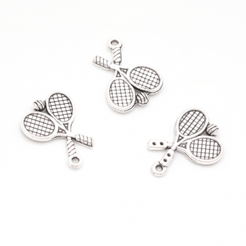 テニスチャーム ラケット＆ボール ミニチュア スポーツチャーム メタルチャーム 約14×18mm（6ヶ）