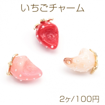 いちごチャーム かじり苺 立体いちごパーツ ピアス ネックレス ハンドメイド素材 カン付き 約17×23mm(2ヶ)