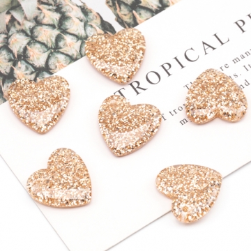 ハート貼付けパーツ ラメ入りデコパーツ カボション ヘアクリップ スマホデコレーションパーツ 約18×18mm(6ヶ)