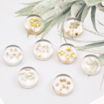 樹脂貼付けパーツ 丸型デコパーツ クリア 封入パーツ入り ヘアクリップ スマホなどデコレーションパーツ 約13mm(6ヶ)