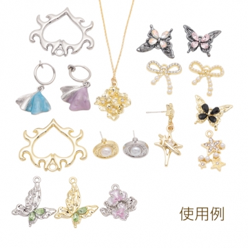 リボンチャーム ストーン/パール 蝶々結び 半面 メタルチャーム 約17×18mm（2ヶ）