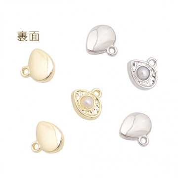 パールチャーム 不規則アーモンド形 1カン付き 半面 メタルチャーム 約8×8mm（4ヶ）