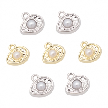 パールチャーム 不規則アーモンド形 1カン付き 半面 メタルチャーム 約8×8mm（4ヶ）