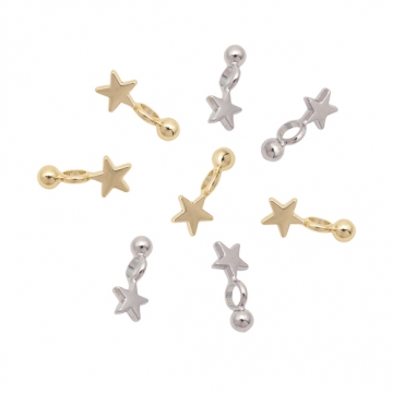 星チャーム スター 星 プレート 丸玉付き 宇宙チャーム メタルチャーム 約5×13mm（4ヶ）