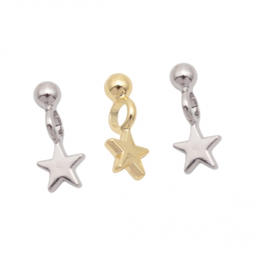 星チャーム スター 星 プレート 丸玉付き 宇宙チャーム メタルチャーム 約5×13mm（4ヶ）