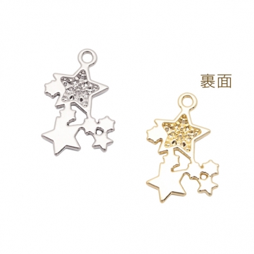 星チャーム キラキラ ラインストーン＆パール付き 三ツ星 スター 宇宙チャーム メタルチャーム 約14×22mm（4ヶ）