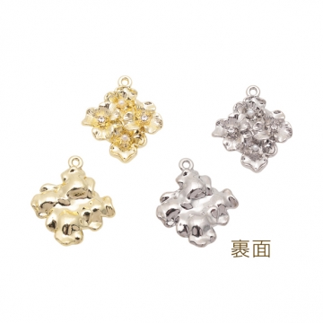 フラワーチャーム 花束 ストーン＆パール付き 半面 立体 メタルチャーム 約16×18mm（2ヶ）