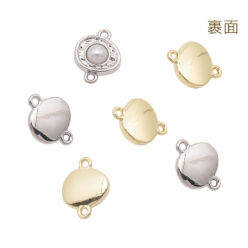 コネクターチャーム パールチャーム 不規則オーバル 2カン付き 接続金具 連結 半面 メタルチャーム 約10×12mm（4ヶ）