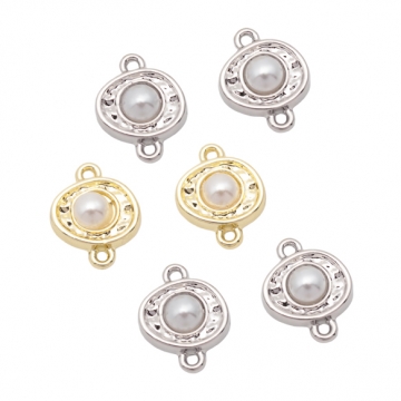 コネクターチャーム パールチャーム 不規則オーバル 2カン付き 接続金具 連結 半面 メタルチャーム 約10×12mm（4ヶ）