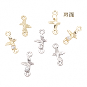 コネクターチャーム ストーン/パール 蝶チャーム 2カン付き 接続金具 連結 半面 メタルチャーム 約8×15mm（4ヶ）
