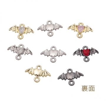 コネクターチャーム コウモリ ハートのストーン付き 2カン付き 接続金具 連結 メタルチャーム 約11×15mm（2ヶ）