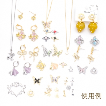 コネクターチャーム コウモリ ハートのストーン付き 2カン付き 接続金具 連結 メタルチャーム 約11×15mm（2ヶ）