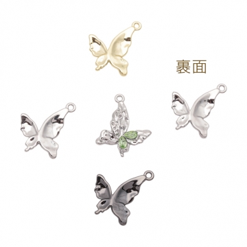 蝶チャーム ちょうちょ 片面 カラフル ストーン付き 蝶々 バタフライ メタルチャーム 約15×24mm（2ヶ）