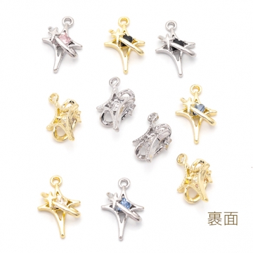 星チャーム カラフル ハートのストーン付き 流れ星 宇宙チャーム 半面 メタルチャーム 約15×22mm（2ヶ）