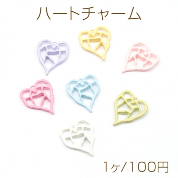 ハートチャーム カラフル フレームチャーム 1カン付き メタルチャーム 約30×35mm（1ヶ）