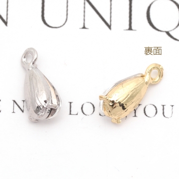 ガラスチャーム しずく型 一粒 ストーン付き メタルチャーム 約6×14mm（2ヶ）