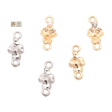 コネクターチャーム フラワー ABSパール/ストーン付き 2カン付き 接続金具 連結 メタルチャーム 約7×15mm（4ヶ）