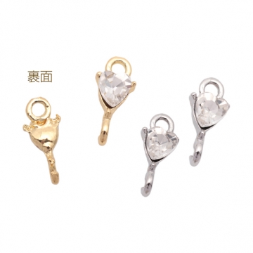 コネクターチャーム ハートのストーン付き 2カン 接続金具 連結 メタルチャーム 約5×12mm（2ヶ）