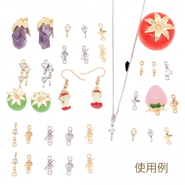 コネクターチャーム スティックパーツ パール/ストーン付き 2カン 接続金具 連結 メタルチャーム 約3×13mm（4ヶ）