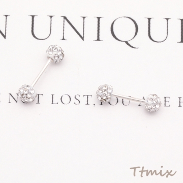 デザインピアス パヴェボール ラインストーン ボディピアス シルバーカラー 銅製 スタッドピアス 約6×8mm（2ヶ）