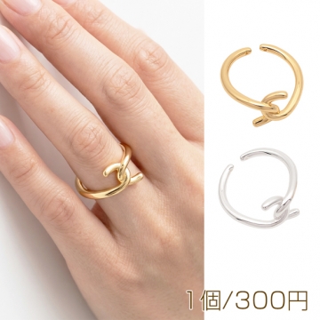 デザインリング 結び目風 ダブルC型リング 銅製 オープンリング 内径約21mm（1ヶ）