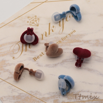 デザインイヤリング ハート フロッキー クリップ式 蝶バネ式イヤリング 約14×16mm（1ペア）