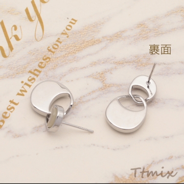 デザインピアス 揺れるチャーム ストーン付き メタルピアス スタッドピアス 約12×20mm（1ペア）