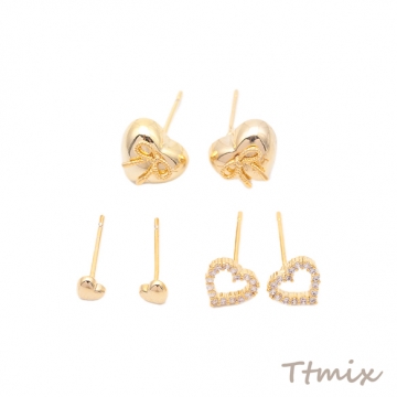 デザインピアス ハートモチーフ シンプルで使いやすい ゴールド メタルピアス スタッドピアス 全3種（1セット）